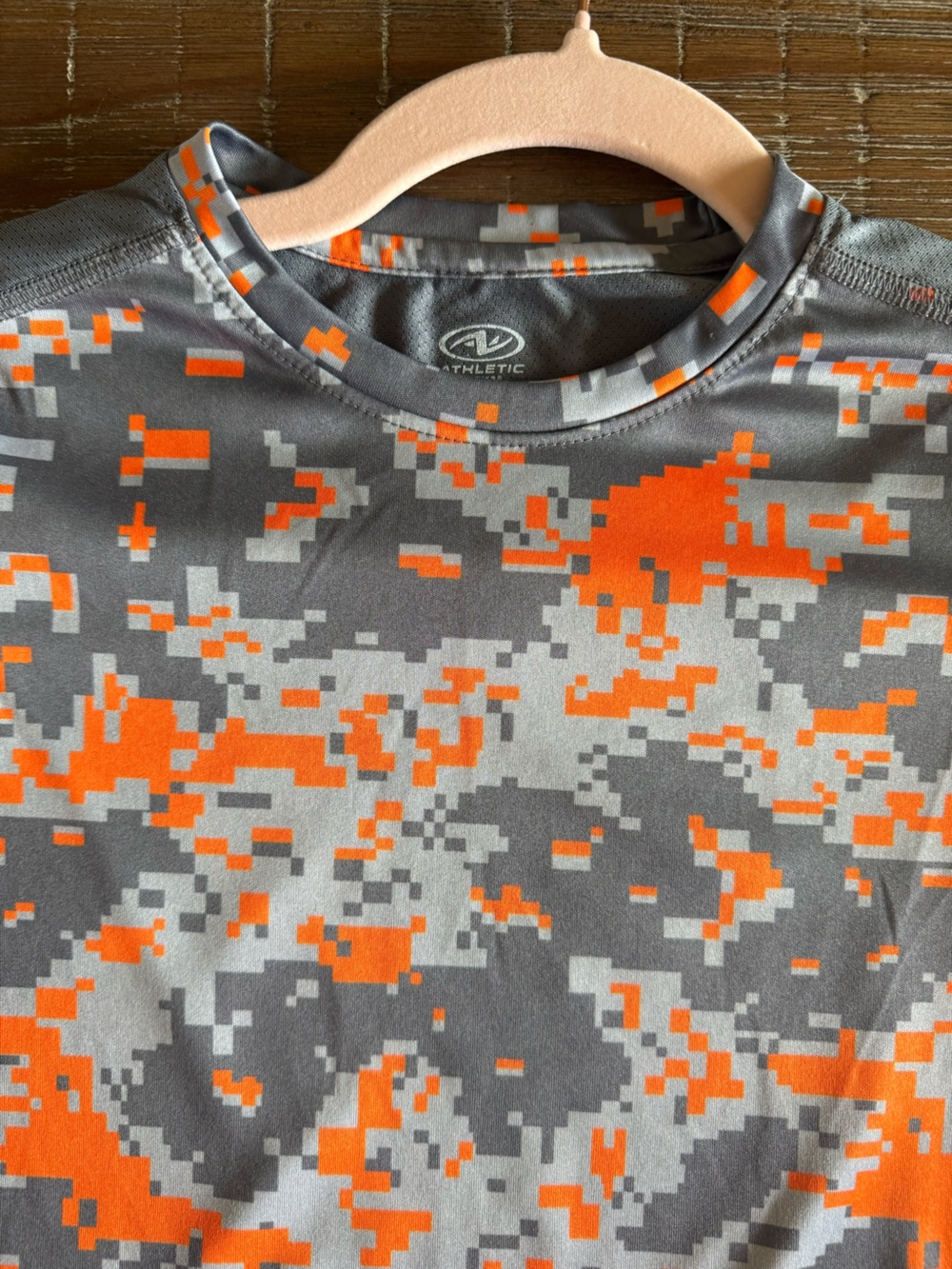 Athletic Works Gray and Orange Pixel Camo Short Sleeve Tee